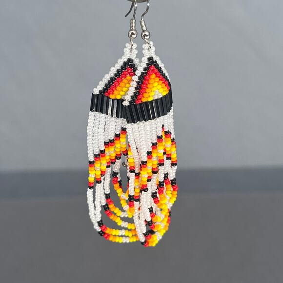 Tribal Earrings Seed Bead Handmade Multicolor Native American Boho Dangle 4” USA - Picture 9 of 14